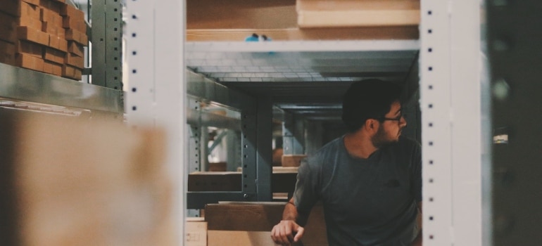 a man in a storage unit